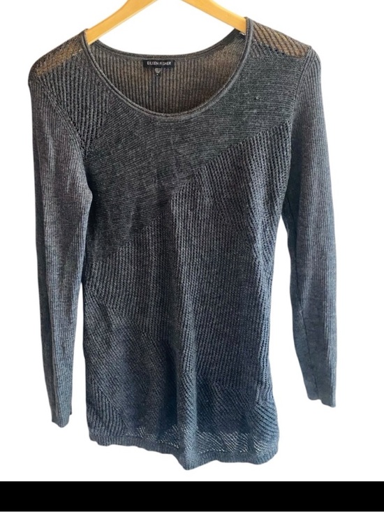 Eileen Fisher Sweaters - EILEEN FISHER Gray Wool Blend Ribbed Metallic Thread Sweater